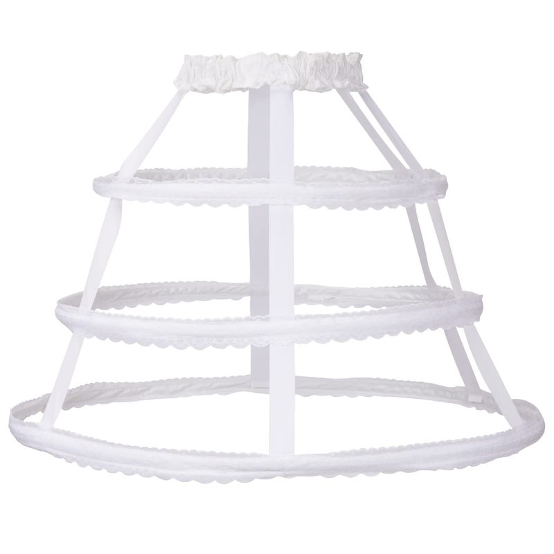MAYSONG Cage Hoop Skirt Petticoat Dress Pannier Bustle Crinoline Underskirt 3 Hoops White Lace - Image 1